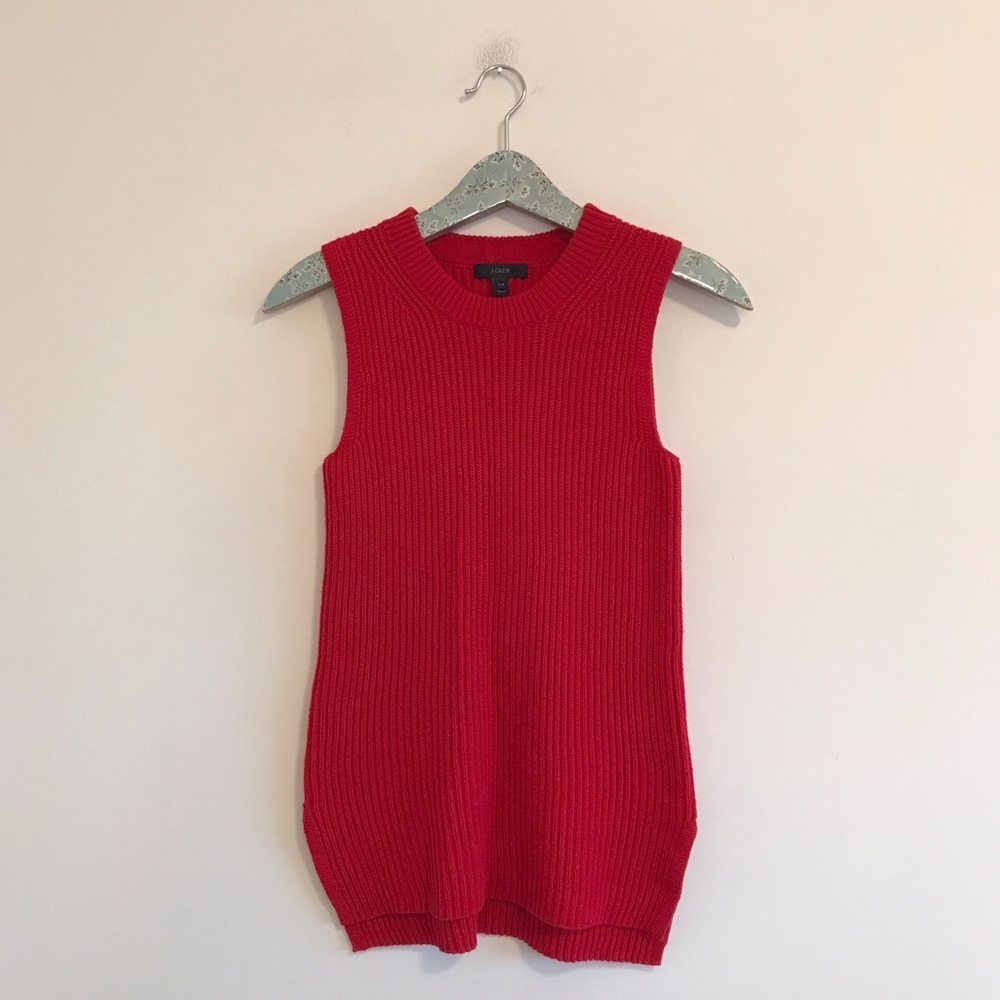 J. Crew | Red Ribbed Sleeveless Tunic Sweater